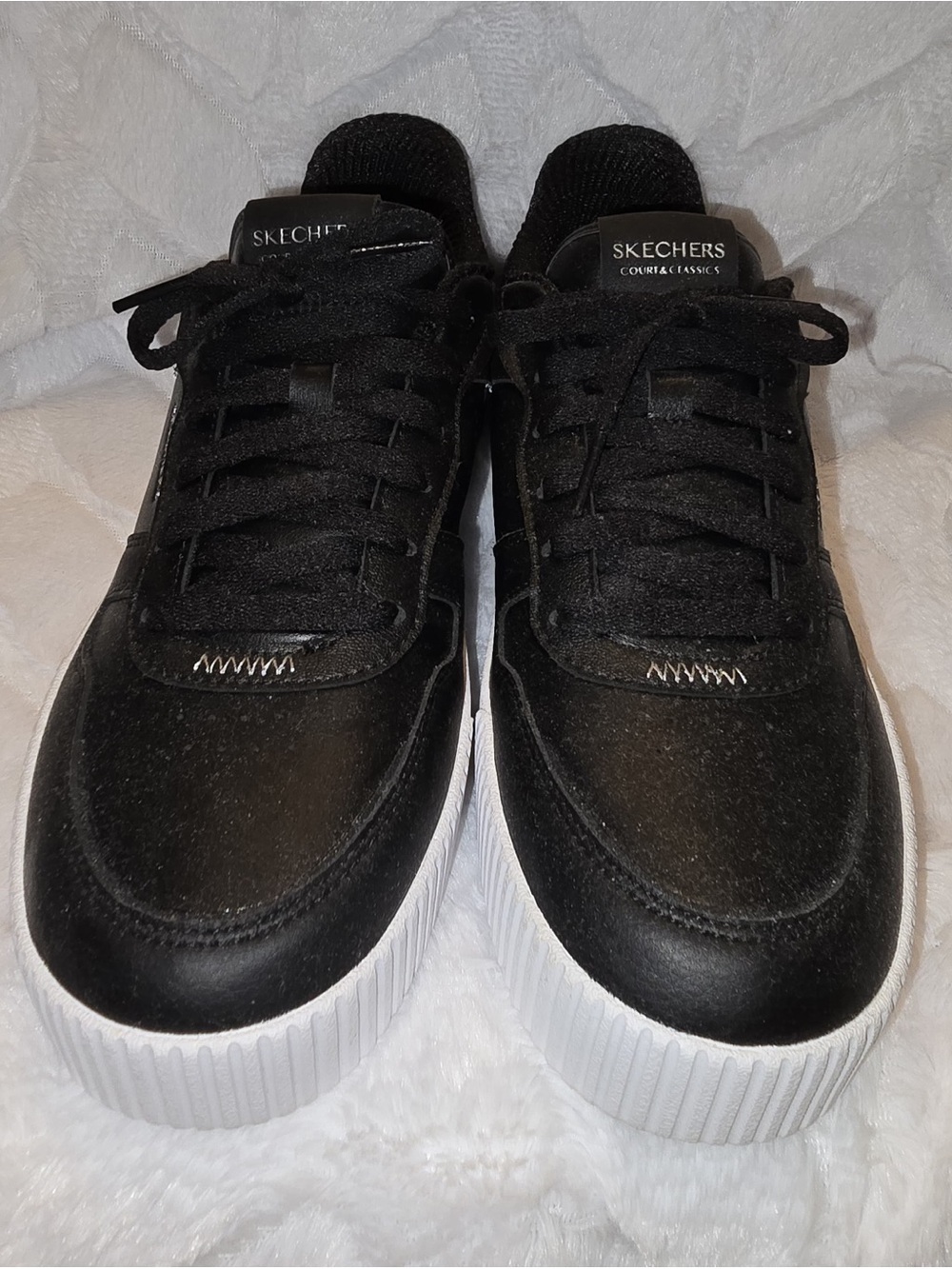 Skechers Black Lace-Up Sneakers with White Platform Sole Size 9.5